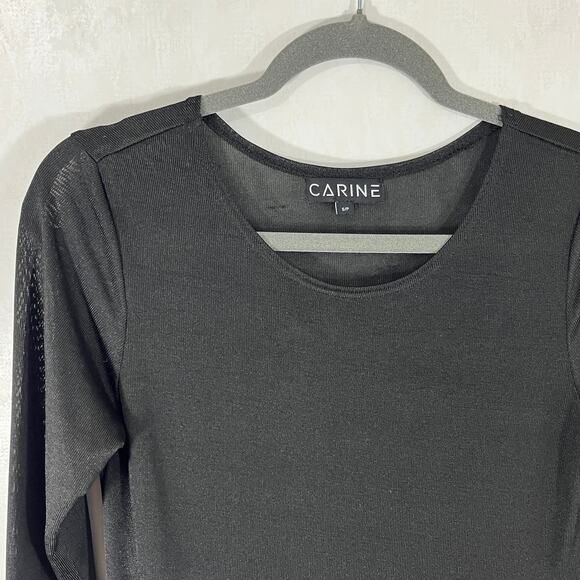 Carine Black Asymmetrical Hem Slip Over Tunic Top 3/4 Sleeve Size Small - Picture 2 of 5